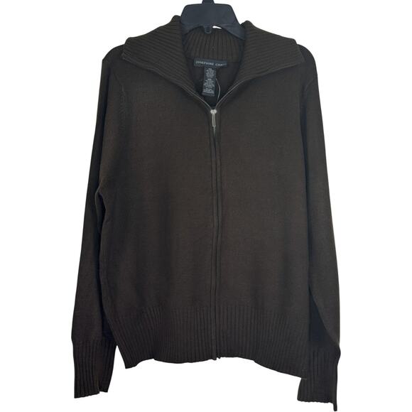 Josephine Chaus Sweaters - Josephine Chaus Brown Full Zip Sweater XXL Ribbed Collar Long Sleeve